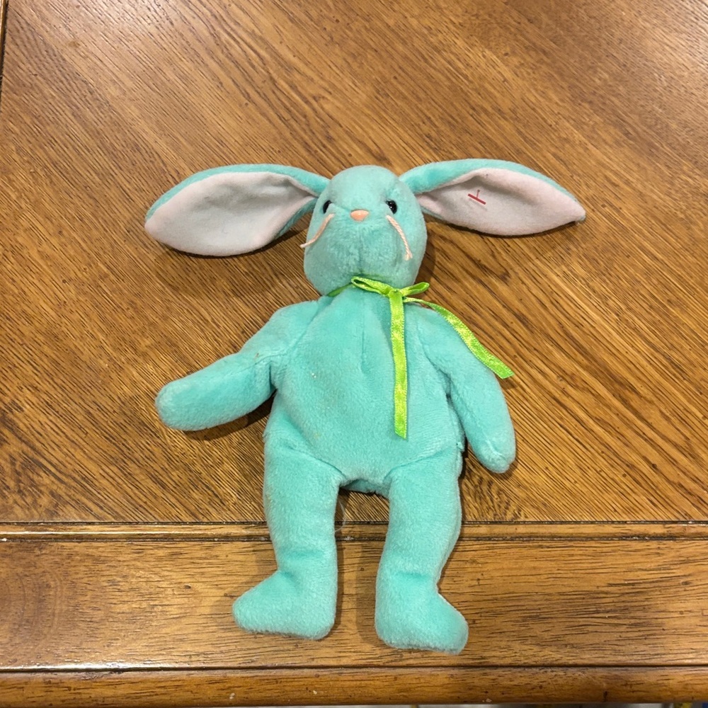 Mint Green Beanie Baby Bunny with Bow